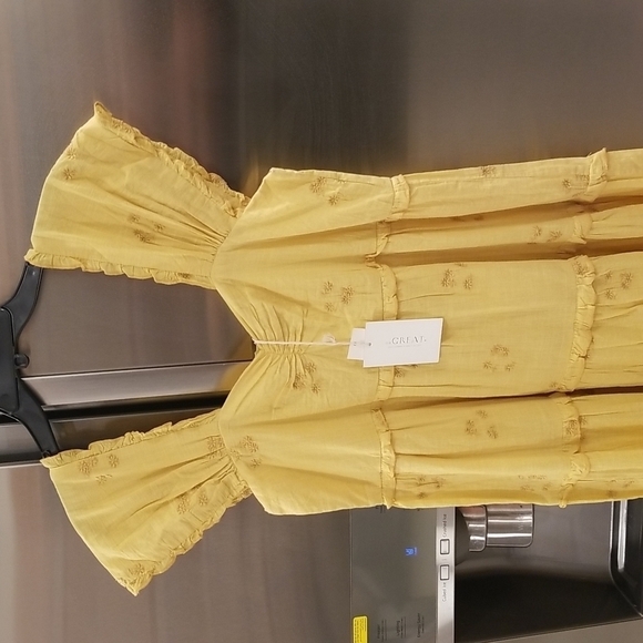 💕THE GREAT💕 The Tea Dress ~ Misted Yellow with Daisy Bouquet Embroidery L NWT - Picture 7 of 16